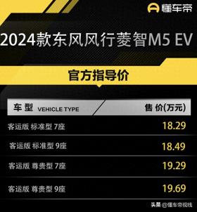 18.29万元起，2024款东风风行菱智M5 EV纯电中型MPV上市